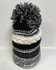 BLACK/GREY/WHITE POM POM BEANIE