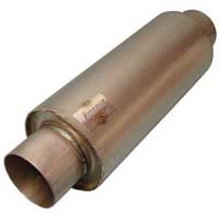 MUFFLER 8"LONG. x 5"ROUND x 3.5: IN x 3.5" OUT
